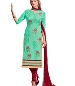 Sea green embroidered cotton salwar