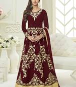 Maroon Embroidered Georgette Salwar