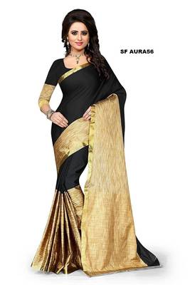 Multicolor plain cotton silk saree with blouse 1