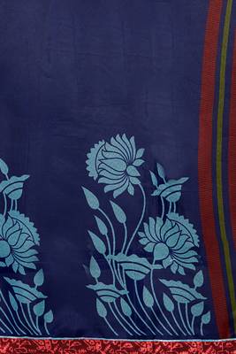 Navy blue printed super net saree with blouse 4