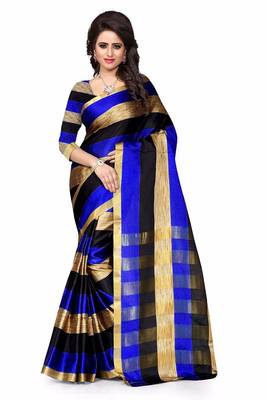 Blue woven cotton saree with blouse 1