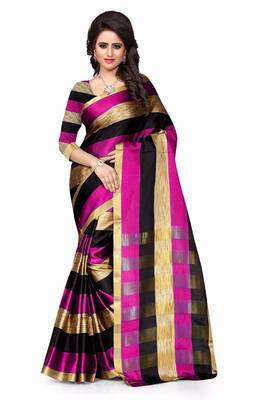 Pink woven cotton saree with blouse 1