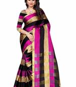 Pink woven cotton saree with blouse