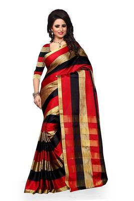 Red woven cotton saree with blouse 1