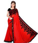 Red embroidered georgette saree with blouse