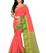 Light Orange Printed Cotton Silk Saree With Blouse