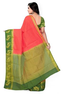 Light Orange Printed Cotton Silk Saree With Blouse 2