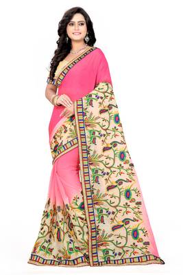 Light Pink Embroidered Chiffon Saree With Blouse 1