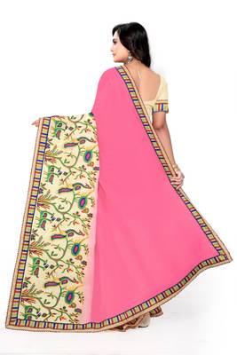 Light Pink Embroidered Chiffon Saree With Blouse 2