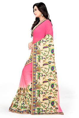 Light Pink Embroidered Chiffon Saree With Blouse 3
