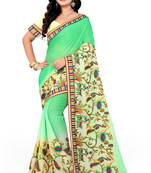 Light Green Embroidered Chiffon Saree With Blouse