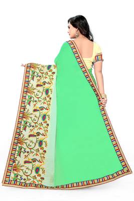 Light Green Embroidered Chiffon Saree With Blouse 2