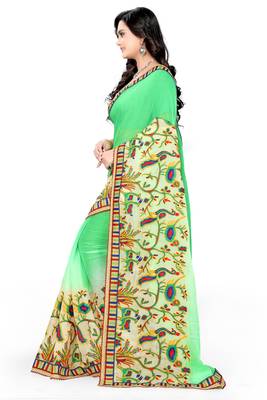 Light Green Embroidered Chiffon Saree With Blouse 3