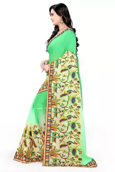 Light Green Embroidered Chiffon Saree With Blouse