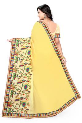 Light Yellow Embroidered Chiffon Saree With Blouse 2
