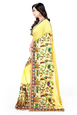 Light Yellow Embroidered Chiffon Saree With Blouse 3