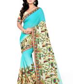 Light Blue Embroidered Chiffon Saree With Blouse