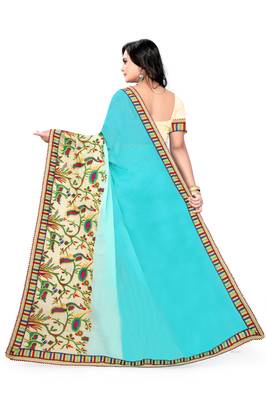 Light Blue Embroidered Chiffon Saree With Blouse 2