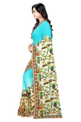 Light Blue Embroidered Chiffon Saree With Blouse 3