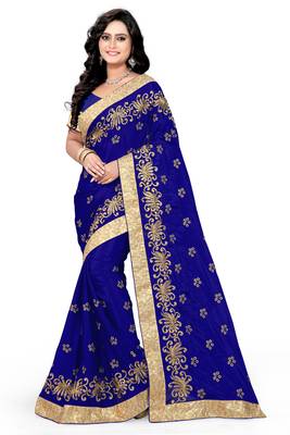 Navy Blue Embroidered Art Silk Sarees Saree With Blouse 1