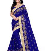 Navy Blue Embroidered Art Silk Sarees Saree With Blouse
