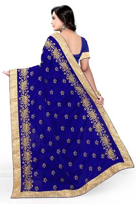 Navy Blue Embroidered Art Silk Sarees Saree With Blouse 2