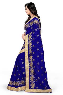 Navy Blue Embroidered Art Silk Sarees Saree With Blouse 3
