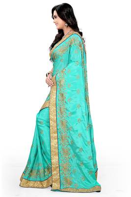 Sky Blue Embroidered Art Silk Sarees Saree With Blouse 3