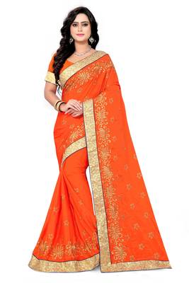 Orange Embroidered Art Silk Sarees Saree With Blouse 1