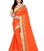 Orange Embroidered Art Silk Sarees Saree With Blouse