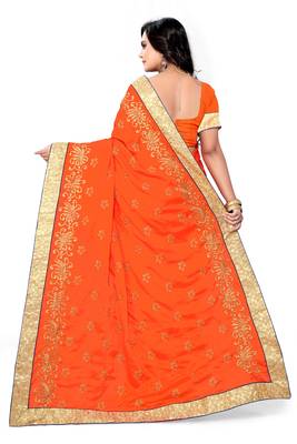 Orange Embroidered Art Silk Sarees Saree With Blouse 2