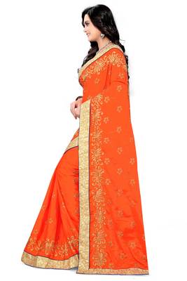 Orange Embroidered Art Silk Sarees Saree With Blouse 3