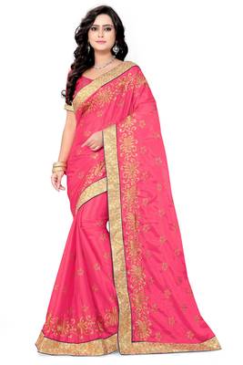 Pink Embroidered Art Silk Sarees Saree With Blouse 1