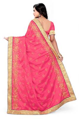 Pink Embroidered Art Silk Sarees Saree With Blouse 2