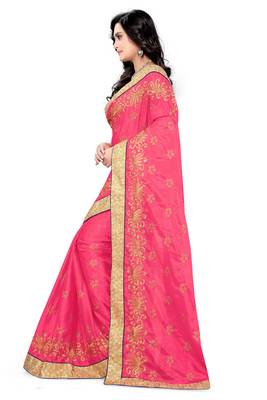 Pink Embroidered Art Silk Sarees Saree With Blouse 3