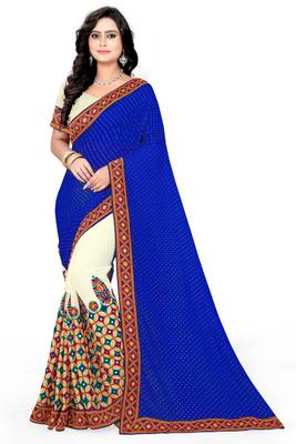 Royal Blue Embroidered Georgette Saree With Blouse 1