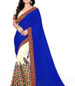 Royal Blue Embroidered Georgette Saree With Blouse