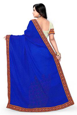 Royal Blue Embroidered Georgette Saree With Blouse 2