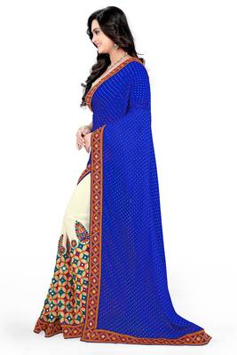 Royal Blue Embroidered Georgette Saree With Blouse 3
