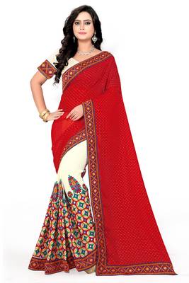 Red Embroidered Georgette Saree With Blouse 1