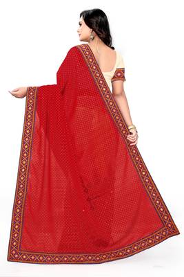 Red Embroidered Georgette Saree With Blouse 2