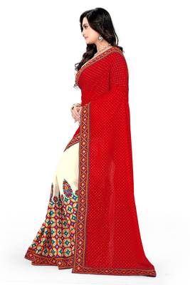 Red Embroidered Georgette Saree With Blouse 3