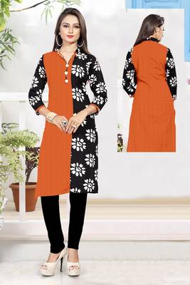 Orange printed cotton poly ethnic-kurtis 1