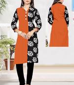 Orange printed cotton poly ethnic-kurtis