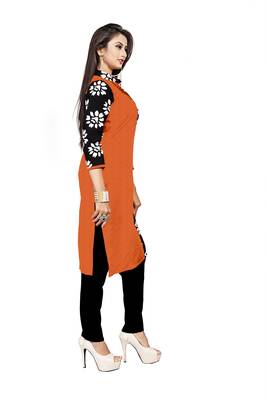 Orange printed cotton poly ethnic-kurtis 2