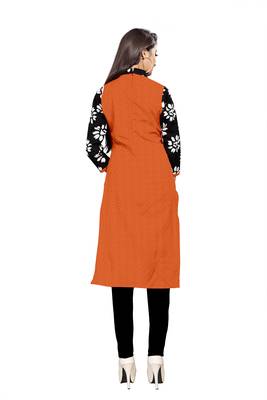 Orange printed cotton poly ethnic-kurtis 4