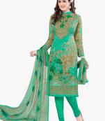 Green Printed Synthetic Salwar With Dupatta