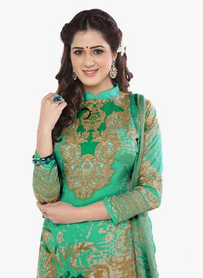 Green Printed Synthetic Salwar With Dupatta 3