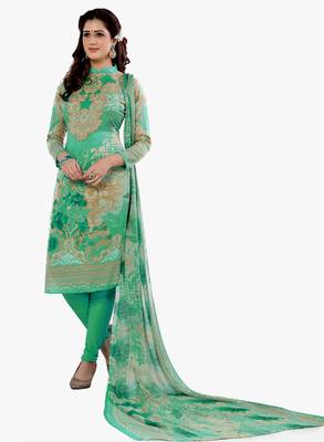 Green Printed Synthetic Salwar With Dupatta 4