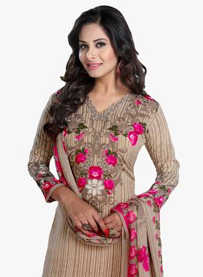 Beige Printed Synthetic Salwar With Dupatta 3
